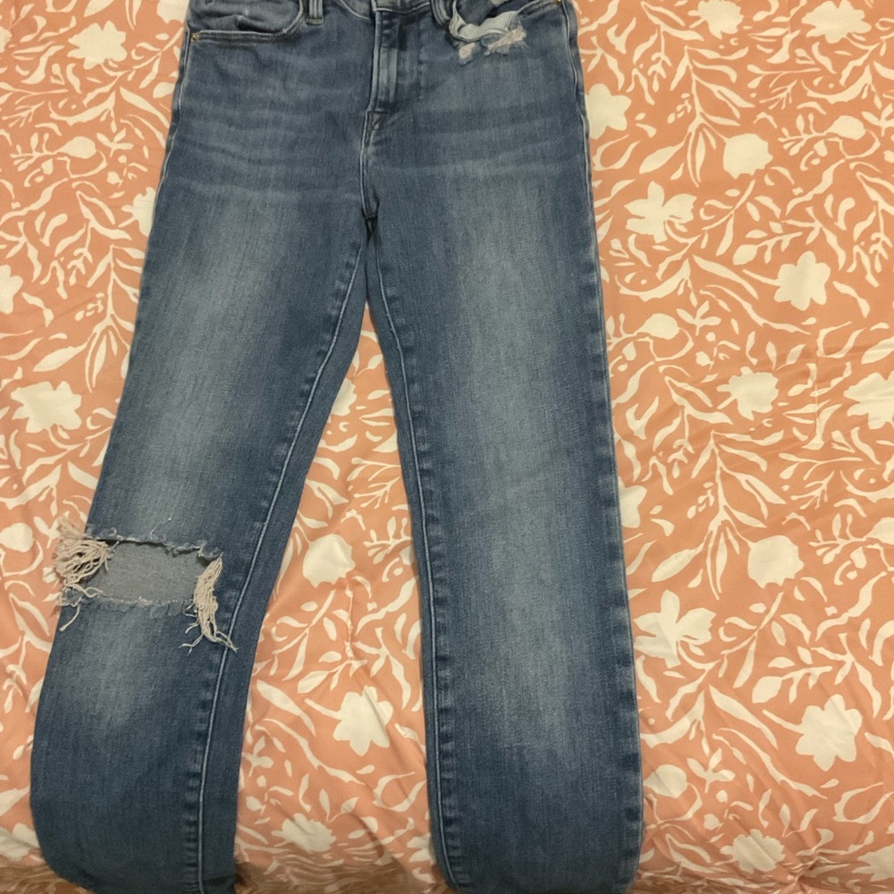 Frame Denim Blue Distressed Skinny Jeans